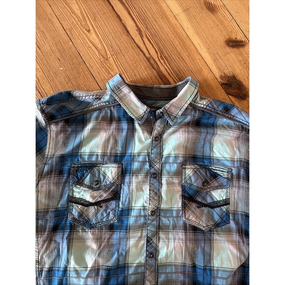 BKE Buckle Black Blue Gray Shirt Mens Plaid Western Snap XXL Athletic Fit - Picture 4 of 12